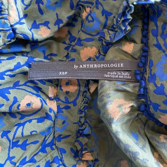 Anthropologie Penrose Tiered Tunic Dress GUACAMOLE Green Blue Puff Sleeve Sz XSP - Picture 12 of 14